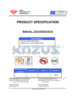 CSS-4180T9 datasheet - 0.40 Inch Single Digit Display