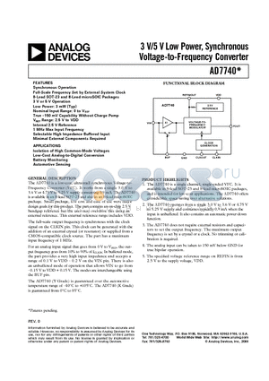 AD7740YRM datasheet - 3 V/5 V Low Power, Synchronous Voltage-to-Frequency Converter