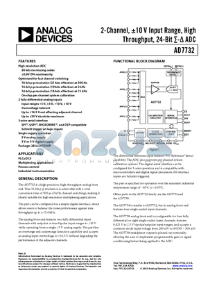 AD7732BRU datasheet - 2-Channel, -10 V Input Range, High Throughput, 24-Bit SIGMA- ADC