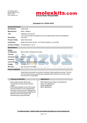 19025-0008 datasheet - .187 Tab Size Nylon Insulated and Fully Insulated Quick Disconnect Solderless Terminals