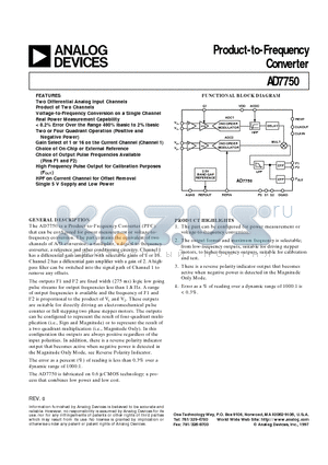 AD7750AN datasheet - Product-to-Frequency Converter