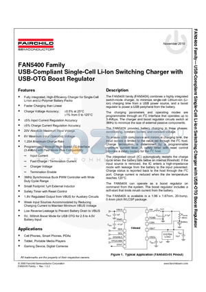 FAN5402UCX datasheet - USB-Compliant Single-Cell Li-Ion Switching Charger