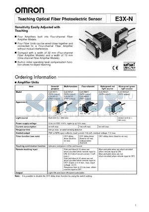 E3X-NT51 datasheet - Teaching Optical Fiber Photoelectric Sensor