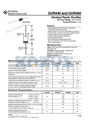 GUR440 datasheet - Ultrafast Plastic Rectifier