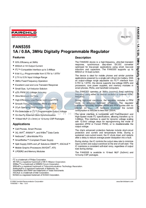 FAN5355UC00X datasheet - 1A / 0.8A, 3MHz Digitally Programmable Regulator
