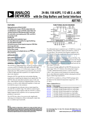 AD7765 datasheet - 24-Bit, 156 kSPS, 112 dB S-D ADC with On-Chip Buffers and Serial Interface