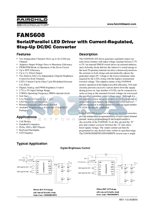 FAN5608DMPX datasheet - Serial/Parallel LED Driver with Current-Regulated, Step-Up DC/DC Converter