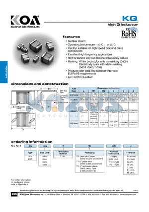 KQ0402TTP10NB datasheet - high Q inductor