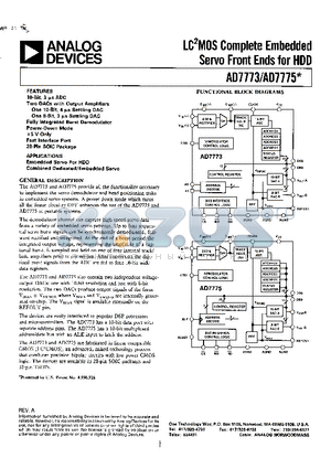 AD7775 datasheet - LC MOS COMPLETE EMBEDDED SERVO FRONT ENDS FOR HDD