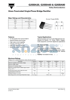 G2SBA20 datasheet - Glass Passivated Single-Phase Bridge Rectifier