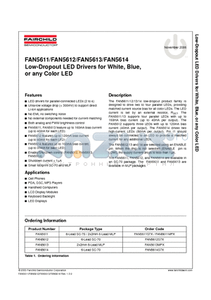 FAN5612S7X datasheet - Low-Dropout LED Drivers for White, Blue, or any Color LED