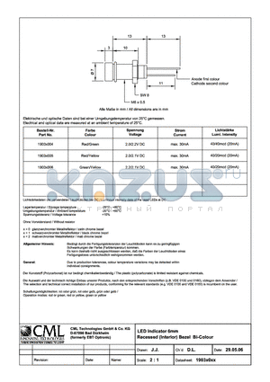 1903X005 datasheet - LED Indicator 6mm Recessed (Interior) Bezel BI-Colrour