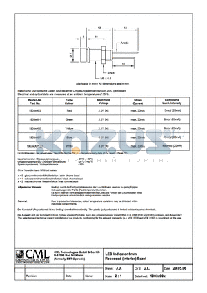 1903X00W3D datasheet - LED Indicator 6mm Recessed (Interior) Bezel