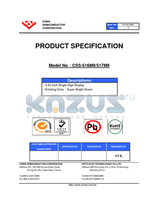 CSS-516M9 datasheet - 0.52 Inch Single Digit Display