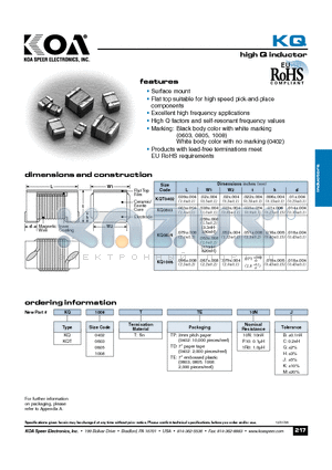 KQ0603TTE1N8 datasheet - highQinductor