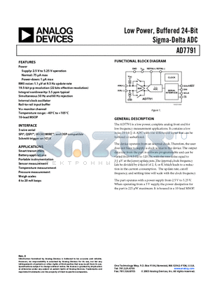 AD7791BRM datasheet - Low Power, Buffered 24-Bit Sigma-Delta ADC