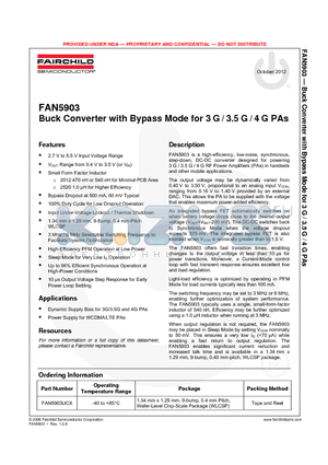 FAN5903UCX datasheet - Buck Converter with Bypass Mode for 3 G / 3.5 G / 4 G PAs
