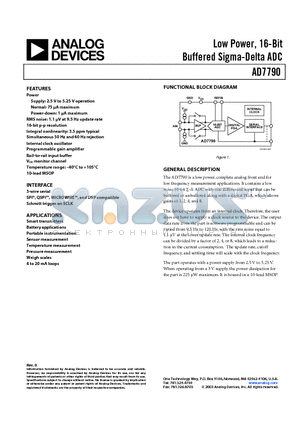 AD7790 datasheet - Low Power, 16-Bit Buffered Sigma-Delta ADC