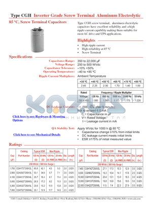 CGH102T450V3L datasheet - Inverter Grade Screw Terminal Aluminum Electrolytic 85 C, Screw Terminal Capacitors