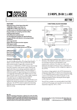 AD7760BCP datasheet - 2.5 MSPS, 20-Bit  ADC