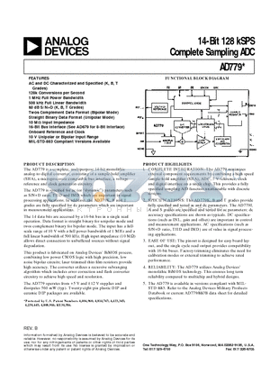 AD779BD datasheet - 14-Bit 128 kSPS Complete Sampling ADC