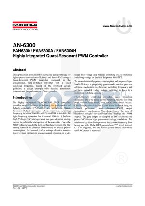 FAN6300 datasheet - Highly Integrated Quasi-Resonant PWM Controller