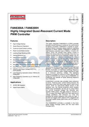 FAN6300A datasheet - Highly Integrated Quasi-Resonant Current Mode PWM Controller