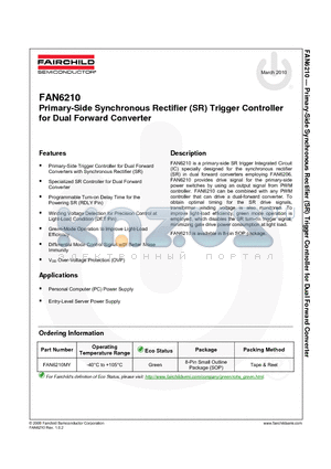 FAN6210 datasheet - Primary-Side Synchronous Rectifier (SR) Trigger Controller
