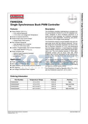 FAN6520A datasheet - Single Synchronous Buck PWM Controller