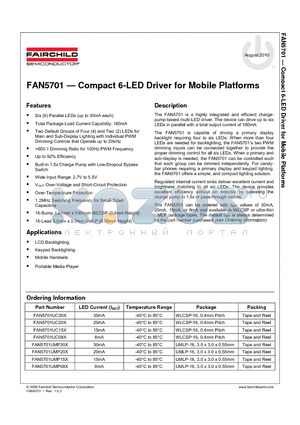 FAN5701UC30X datasheet - Compact 6-LED Driver for Mobile Platforms
