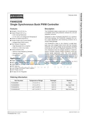 FAN6520B datasheet - Single Synchronous Buck PWM Controller