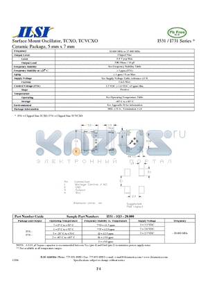 I531-1O3-20.000 datasheet - Surface Mount Oscillator, TCXO, TCVCXO Ceramic Package, 5 mm x 7 mm