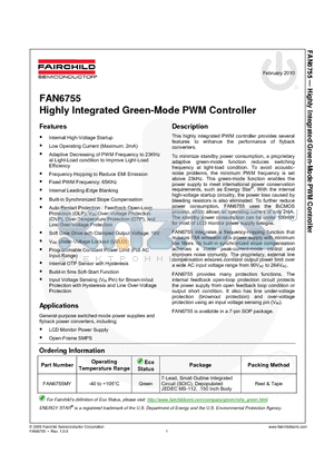 FAN6755MY datasheet - Highly Integrated Green-Mode PWM Controller