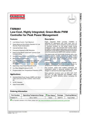 FAN6861TY datasheet - Low-Cost, Highly Integrated, Green-Mode PWM Controller for Peak Power Management