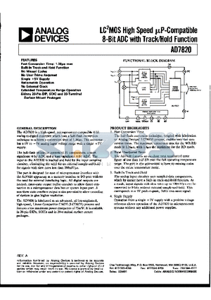 AD7820KP datasheet - LC2MOS HIGH-SPEED uP-COMPATIBLE 8-BIT ADC WITH TRACK/HOLD FUNCTION