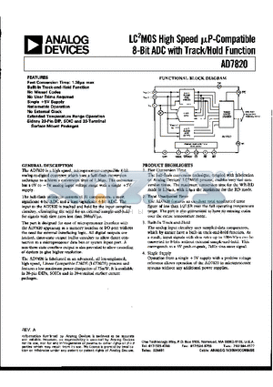 AD7820CQ datasheet - LC2MOS HIGH-SPEED uP-COMPATIBLE 8-BIT ADC WITH TRACK/HOLD FUNCTION