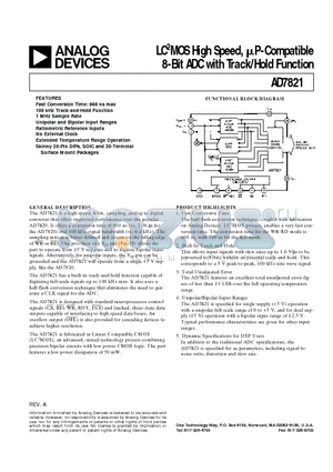 AD7821TQ datasheet - LC2MOS High Speed, mP-Compatible 8-Bit ADC with Track/Hold Function