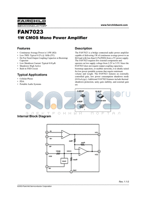 FAN7023MU datasheet - 1W CMOS Mono Power Amplifier