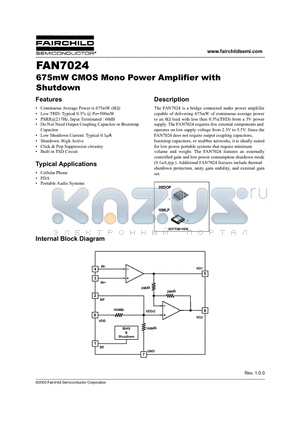 FAN7024 datasheet - 675mW CMOS Mono Power Amplifier with Shutdown