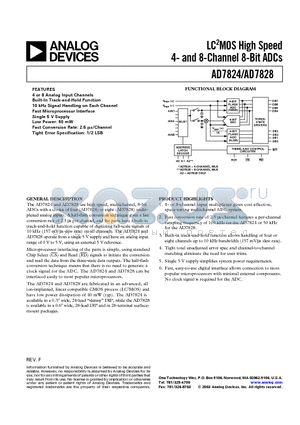 AD7824 datasheet - LC2MOS High Speed 4- & 8-Channel 8-Bit ADCs