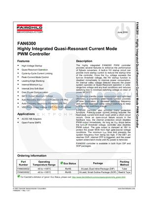 FAN6300SZ datasheet - Highly Integrated Quasi-Resonant Current Mode PWM Controller