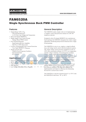FAN6520A datasheet - Single Synchronous Buck PWM Controller