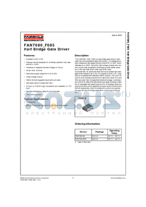 FAN7080 datasheet - Half Bridge Gate Driver