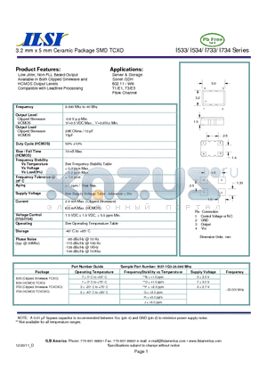 I533-2J7-20.000 datasheet - 3.2 mm x 5 mm Ceramic Package SMD TCXO