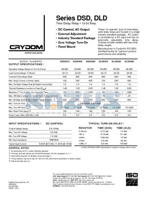 DSD2410 datasheet - Time Delay Relay 10-50 Amp