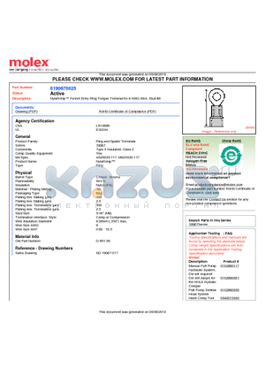 190670025 datasheet - NylaKrimp Funnel Entry Ring Tongue Terminal for 8 AWG Wire, Stud #8