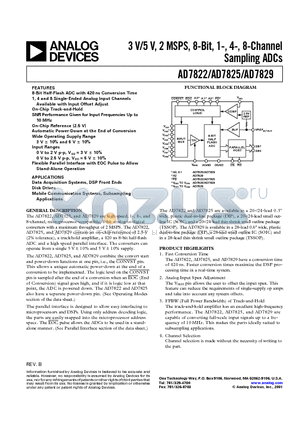 AD7829BR datasheet - 3 V/5 V, 2 MSPS, 8-Bit, 1-, 4-, 8-Channel Sampling ADCs