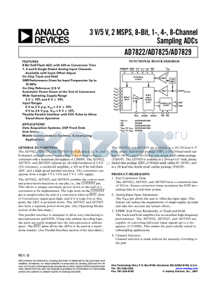 AD7829BRU datasheet - 3 V/5 V, 2 MSPS, 8-Bit, 1-, 4-, 8-Channel Sampling ADCs