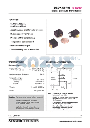 DSDX015A2R-A datasheet - Digital pressure transducers