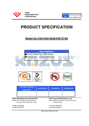CSS-S40127A9 datasheet - 0.4 Inch Single Digit SMD Display